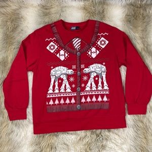 Star Wars Ugly Christmas Sweater Sweatshirt Red AT-AT Size XL